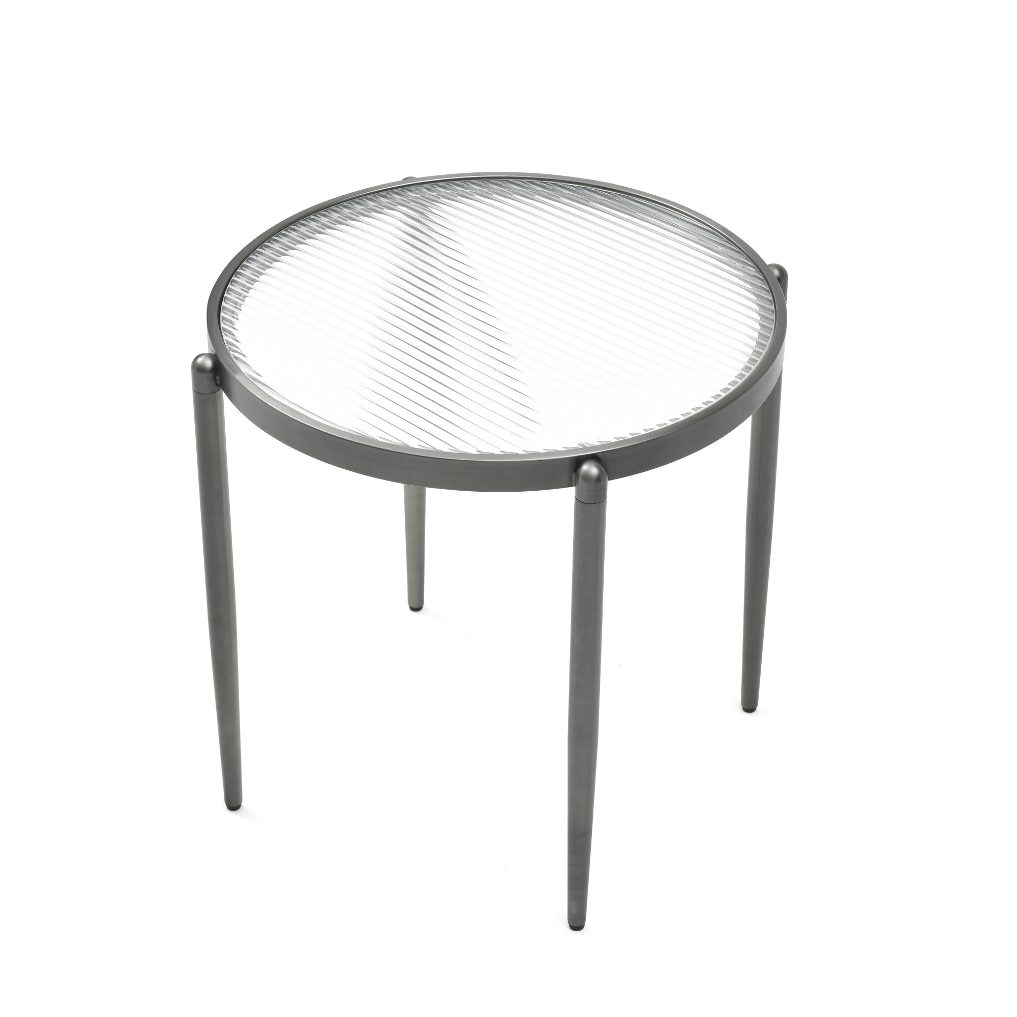 Seek & Ramble Side Table Gatsby Round 48cm Fluted Glass Side Table  Gunmetal Grey