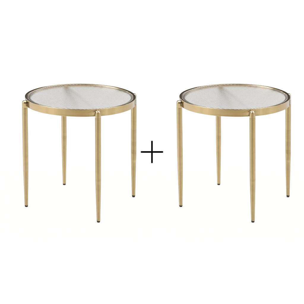 SeekandRamble Side Table Gatsby Set of 2 48cm Round Side Tables Fluted Glass Gold Metal