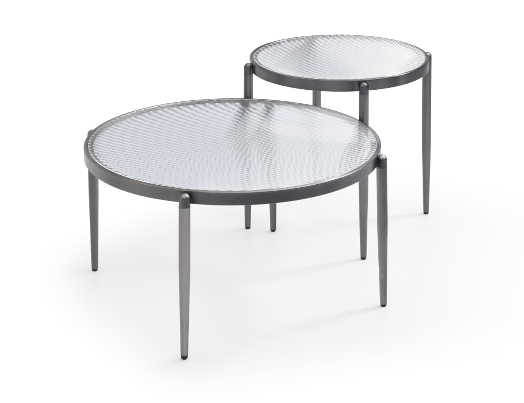 Seek & Ramble Coffee Tables Gatsby Set of 2 Coffee & Side Tables Fluted Glass & Brushed Gunmetal Grey Bundle