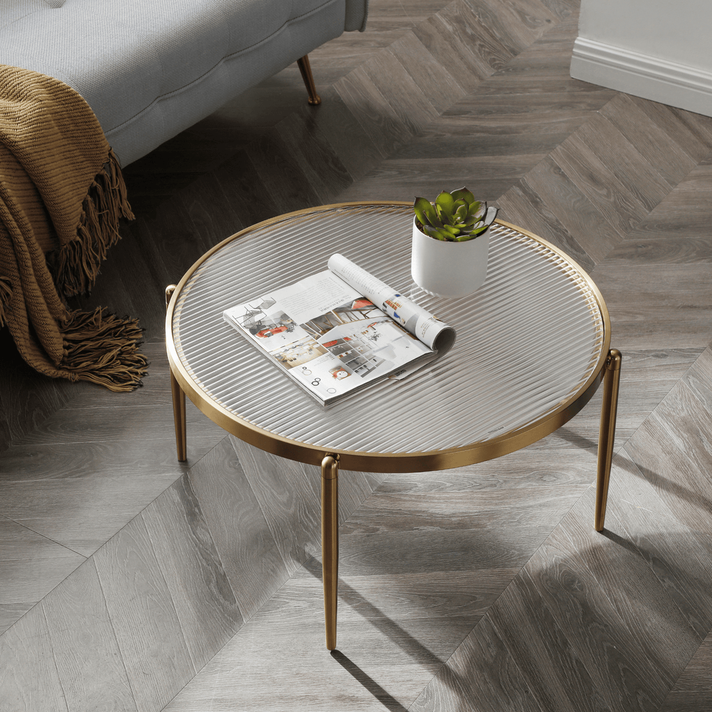 SeekandRamble Coffee Tables Gatsby Set of 2 Round Coffee Table & Side Table Fluted Glass & Gold Metal