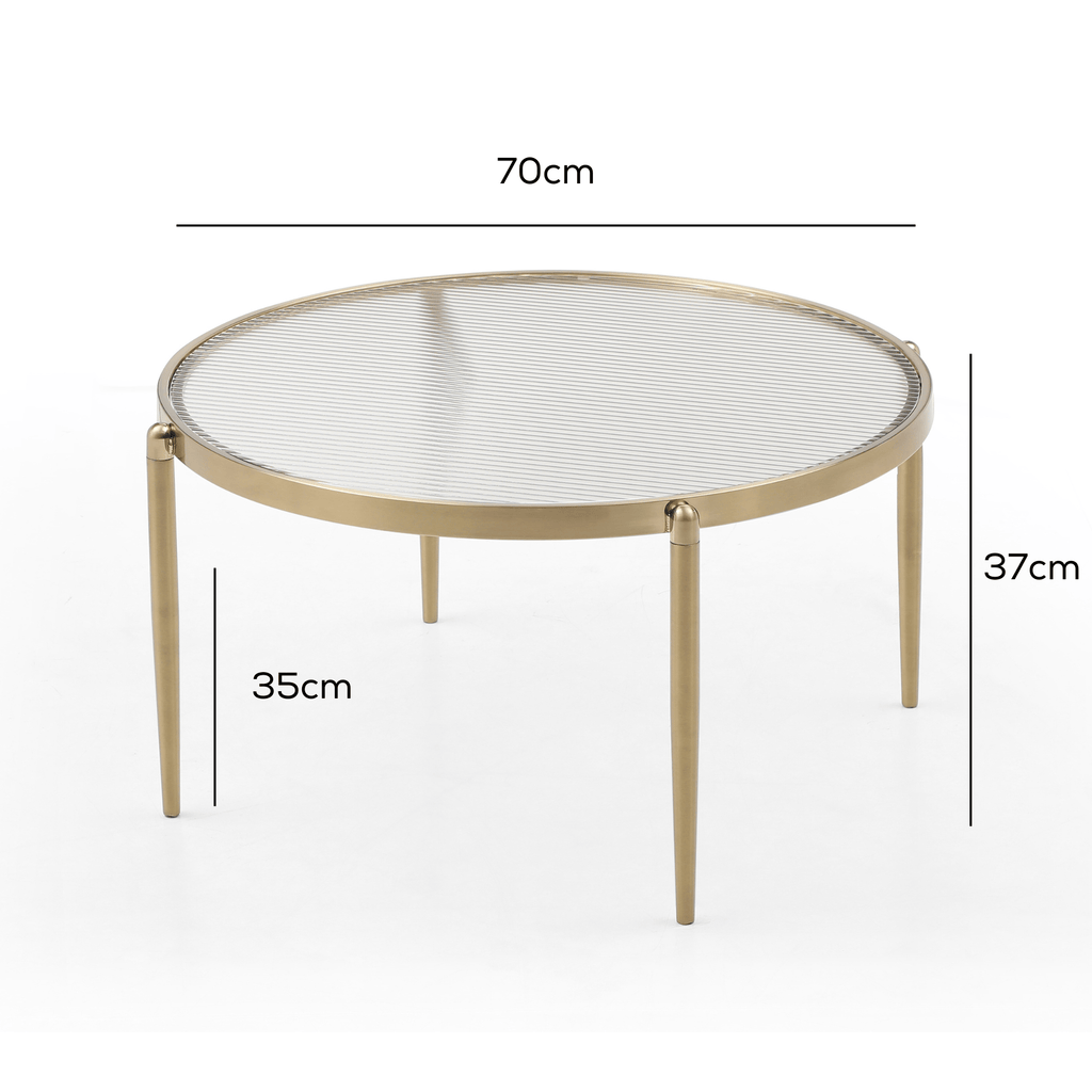 Seek & Ramble Coffee Tables Gatsby Set of 2 Round Coffee Table Nest Fluted Glass & Gold Metal