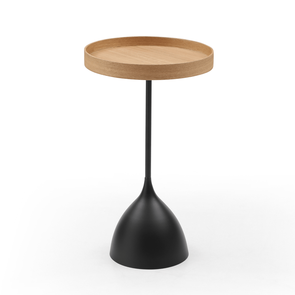 SeekandRamble Side Tables Harrison Set of 2 Round 40cm Side Table Ash Top & Metal Pedestal Black Base