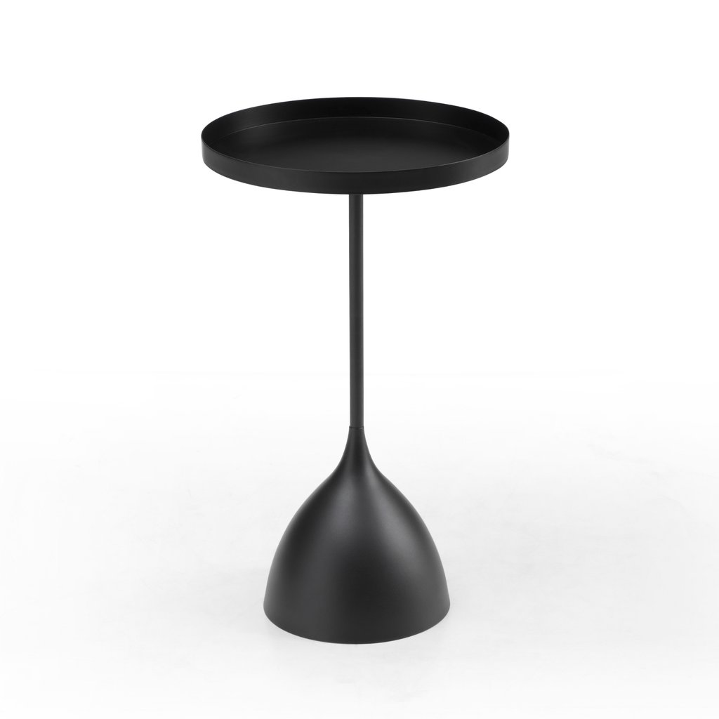SeekandRamble Side Table Harrison Set of 2 Round 40cm Side Table Black Metal Top & Pedestal Base