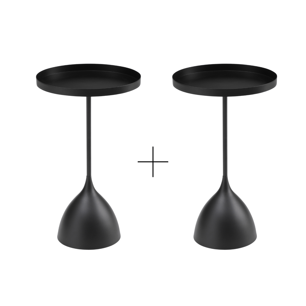 SeekandRamble Side Table Harrison Set of 2 Round 40cm Side Table Black Metal Top & Pedestal Base