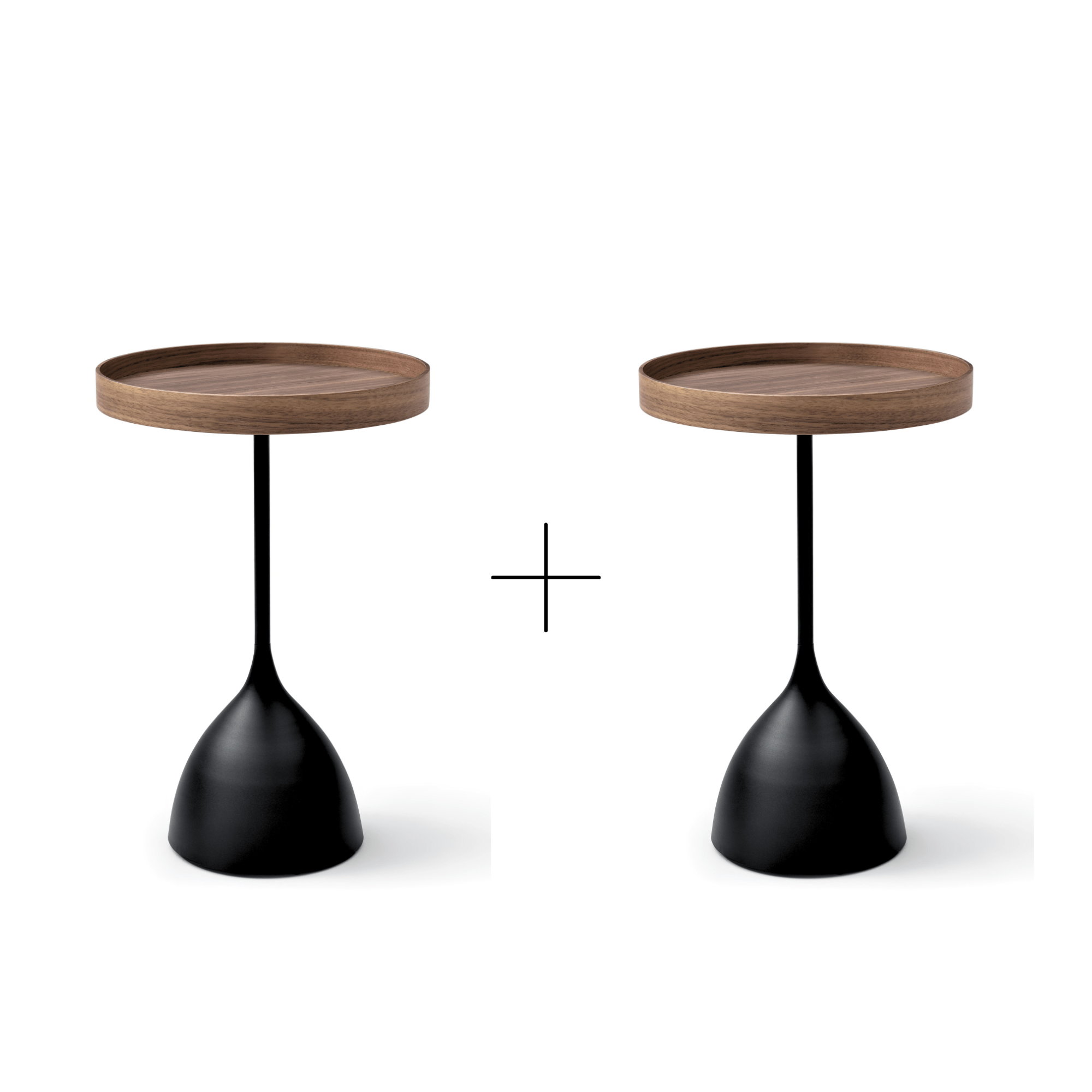 Seek & Ramble Bundles Harrison Set of 2 Round 40cm Side Table Walnut Tray Top & Metal Pedestal Black Base Bundle