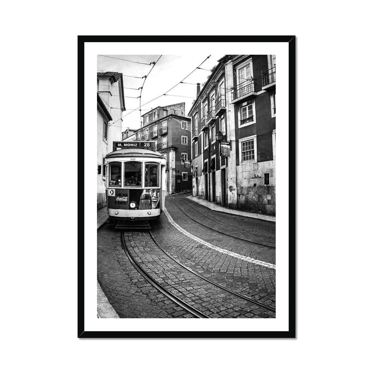 Seek & Ramble Fine art A1 Portrait / Black Frame Lisbon Tram Black And White Framed Print