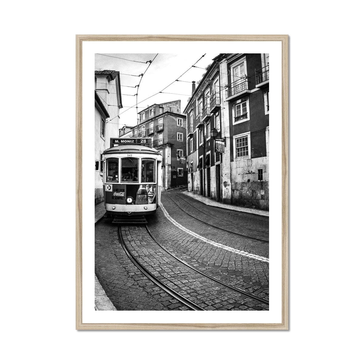 Seek & Ramble Fine art A1 Portrait / Natural Frame Lisbon Tram Black And White Framed Print