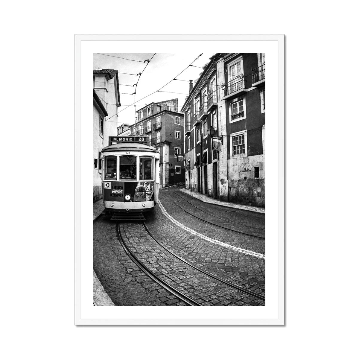 Seek & Ramble Fine art A1 Portrait / White Frame Lisbon Tram Black And White Framed Print