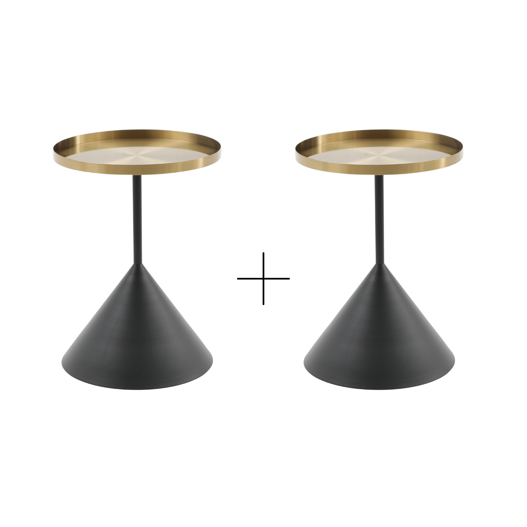 Seek & Ramble Side Table Set of 2 Lloyd Round 50cm Side Table Metal Brushed Gold & Black Cone Base