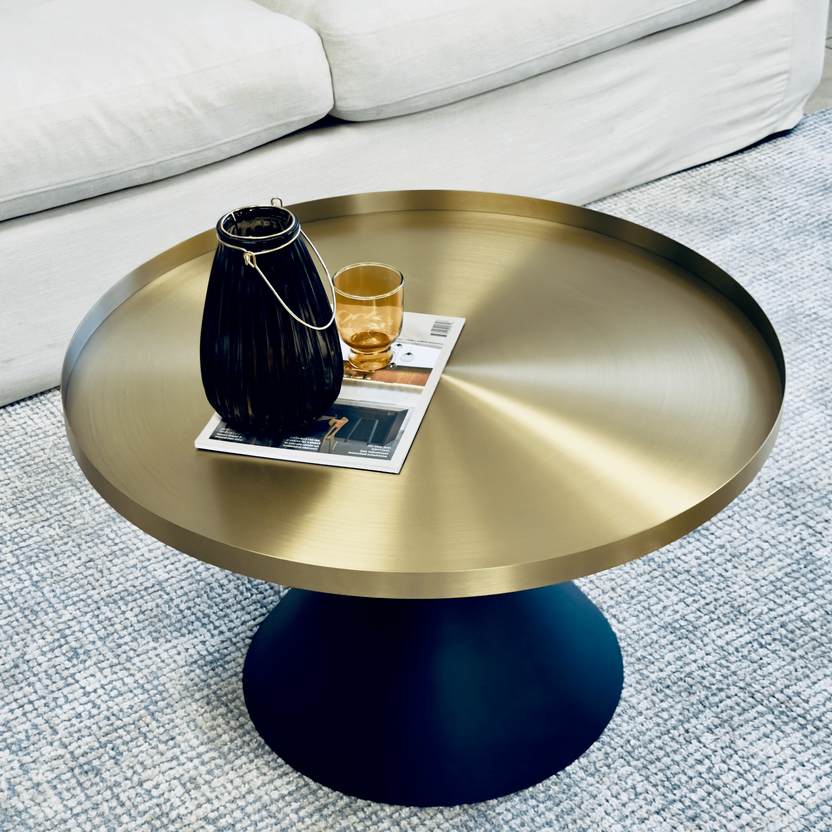 Seek & Ramble Coffee Tables Lloyd Round 76cm Coffee Table Metal Brushed Gold & Black Cone Base