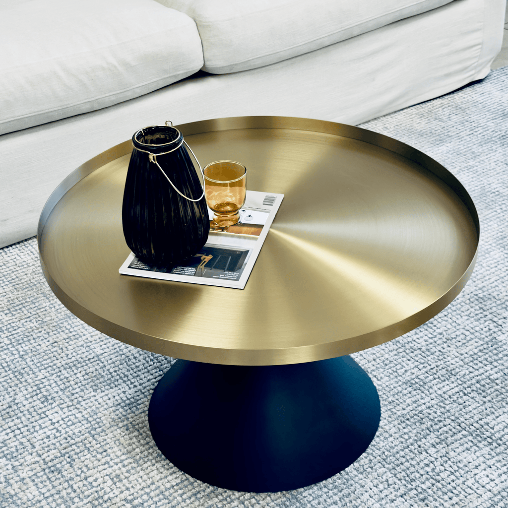SeekandRamble Coffee Tables Lloyd Round 79cm Coffee Table Metal Brushed Gold & Black Cone Base