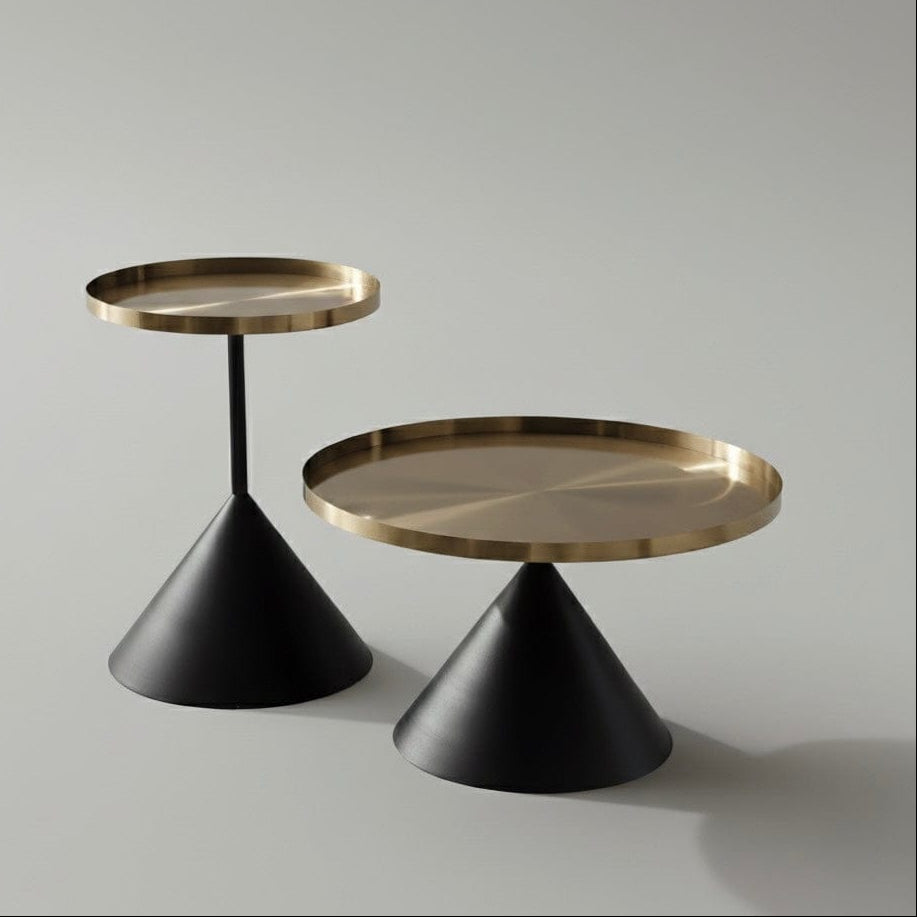 Seek & Ramble Bundles Lloyd Set of 2 Round Coffee Table & Side Table Metal Brushed Gold & Black Cone Base Bundle