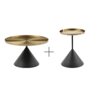 Seek & Ramble Bundles Lloyd Set of 2 Round Coffee Table & Side Table Metal Brushed Gold & Black Cone Base Bundle