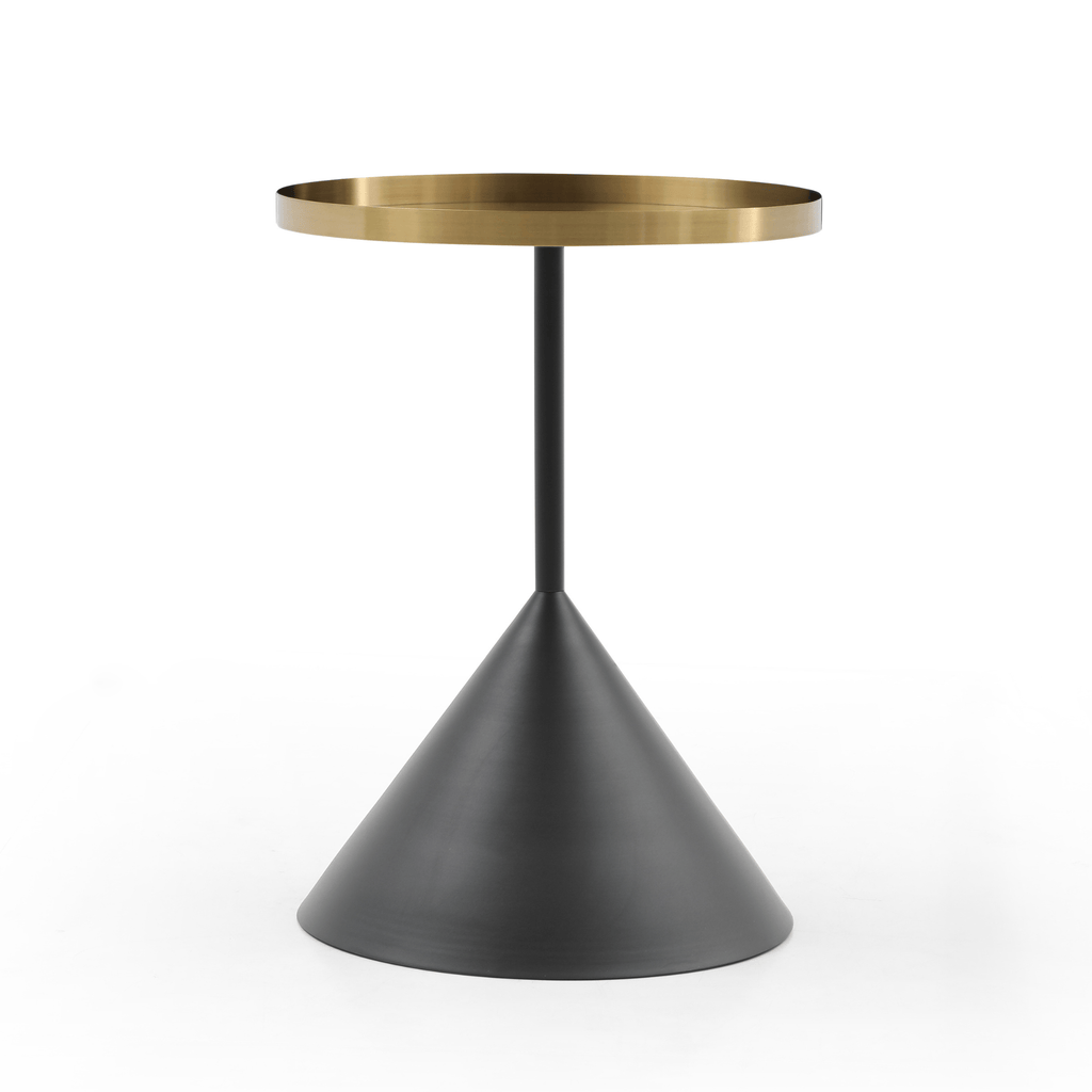 SeekandRamble Coffee Tables Lloyd Set of 2 Round Coffee Table & Side Table Metal Brushed Gold & Black Cone Base