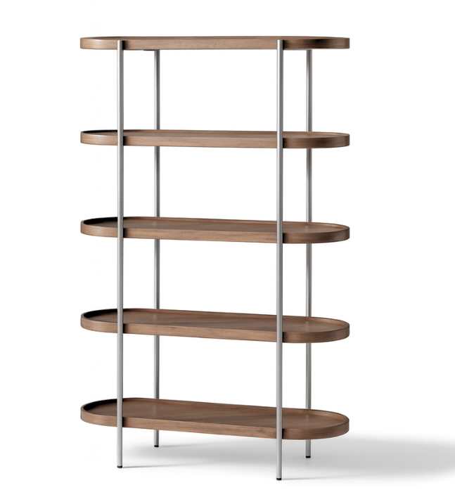 mid century modern bookcase 120cm wide brushed steel frame home office storage”