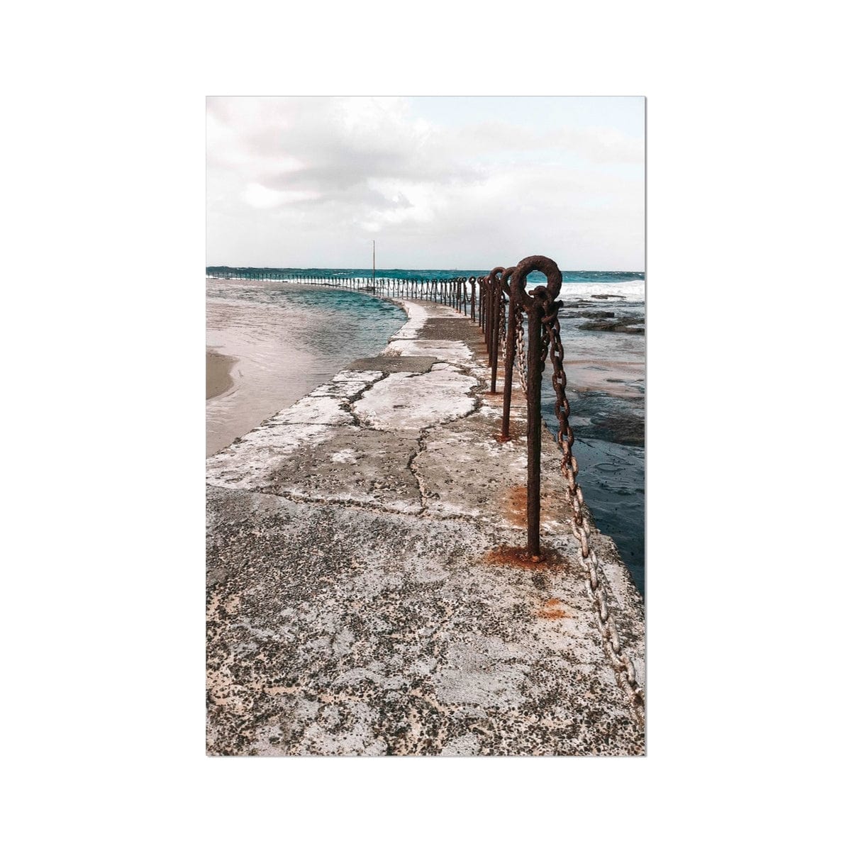 Seek & Ramble Framed Print A4 Portrait / Print Only Newcastle Ocean Baths Rusting Fence Coastal Framed Print