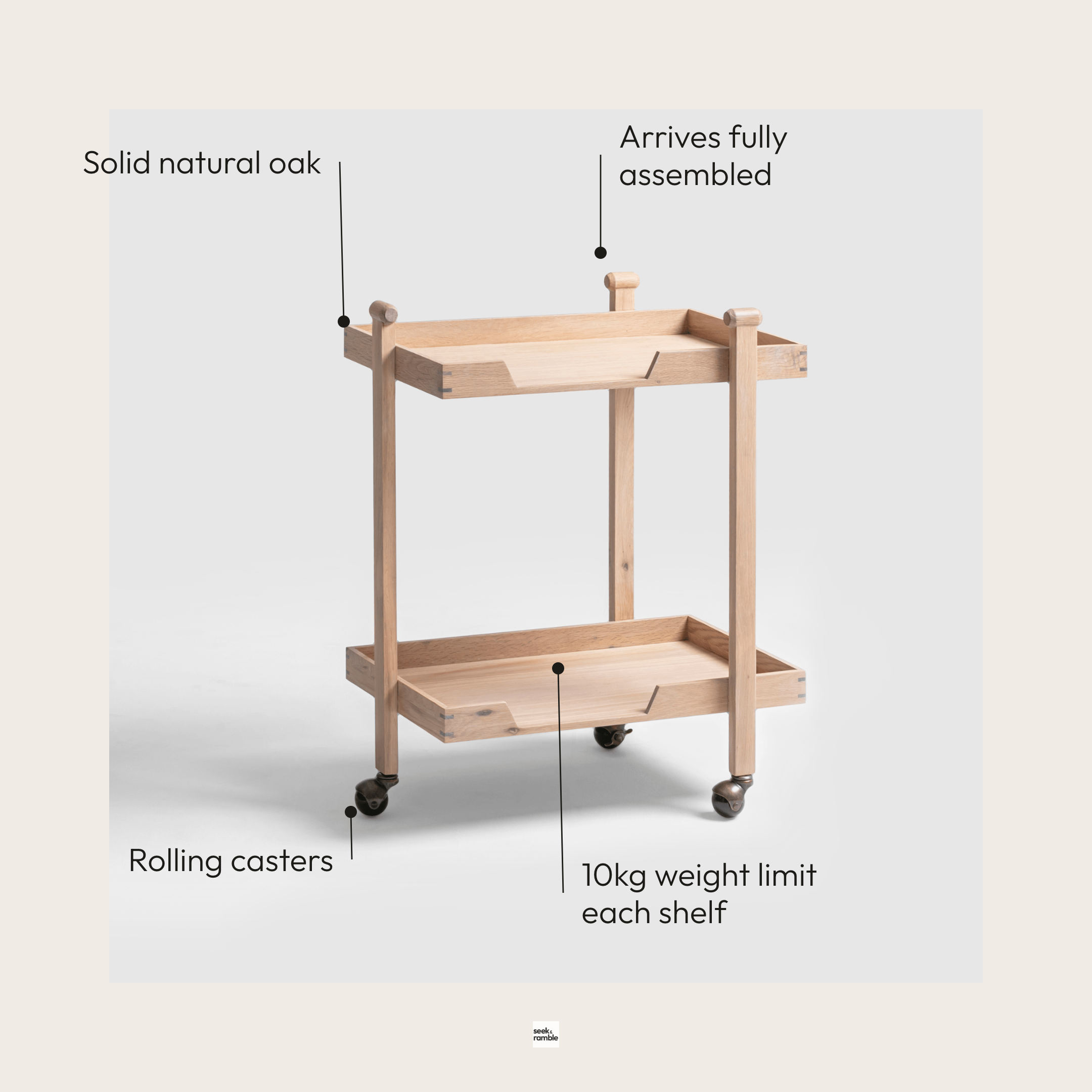 Seek & Ramble Bar Trolley Oscar Natural Oak Trolley