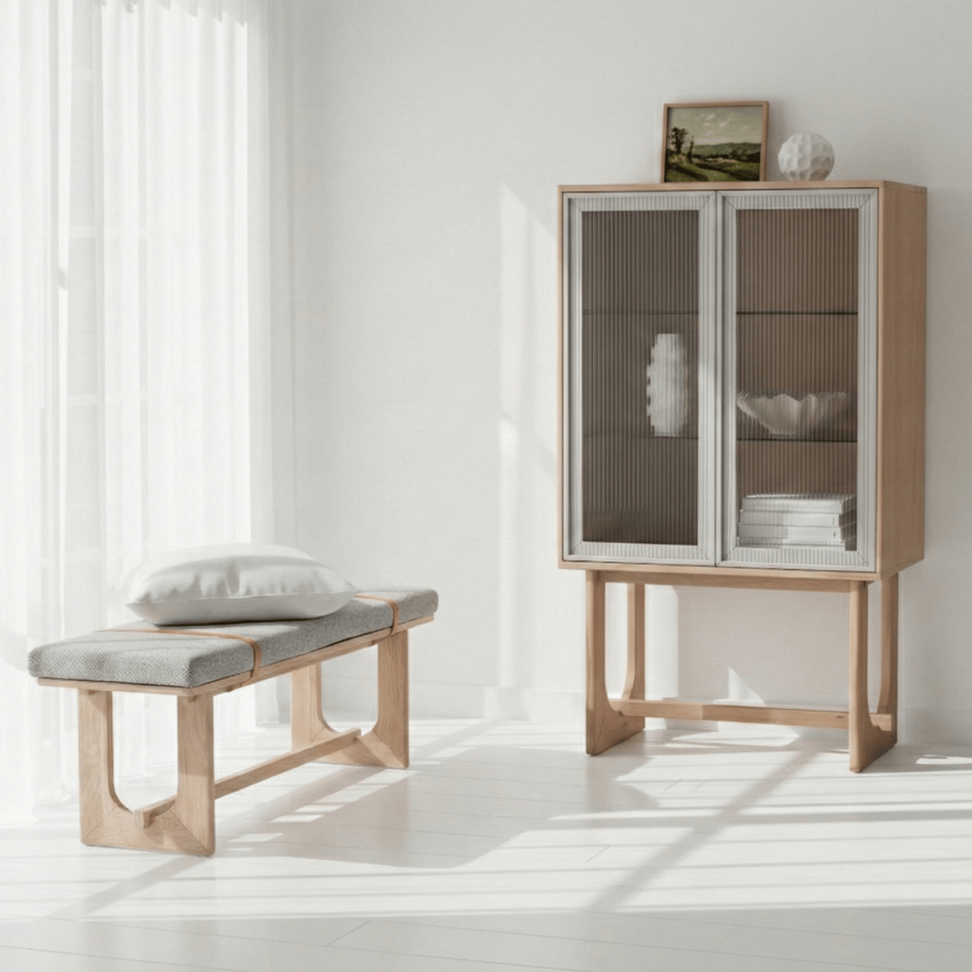 Seek & Ramble Cabinets Oscar Tall Cabinet Natural Oak and Fluted Glass