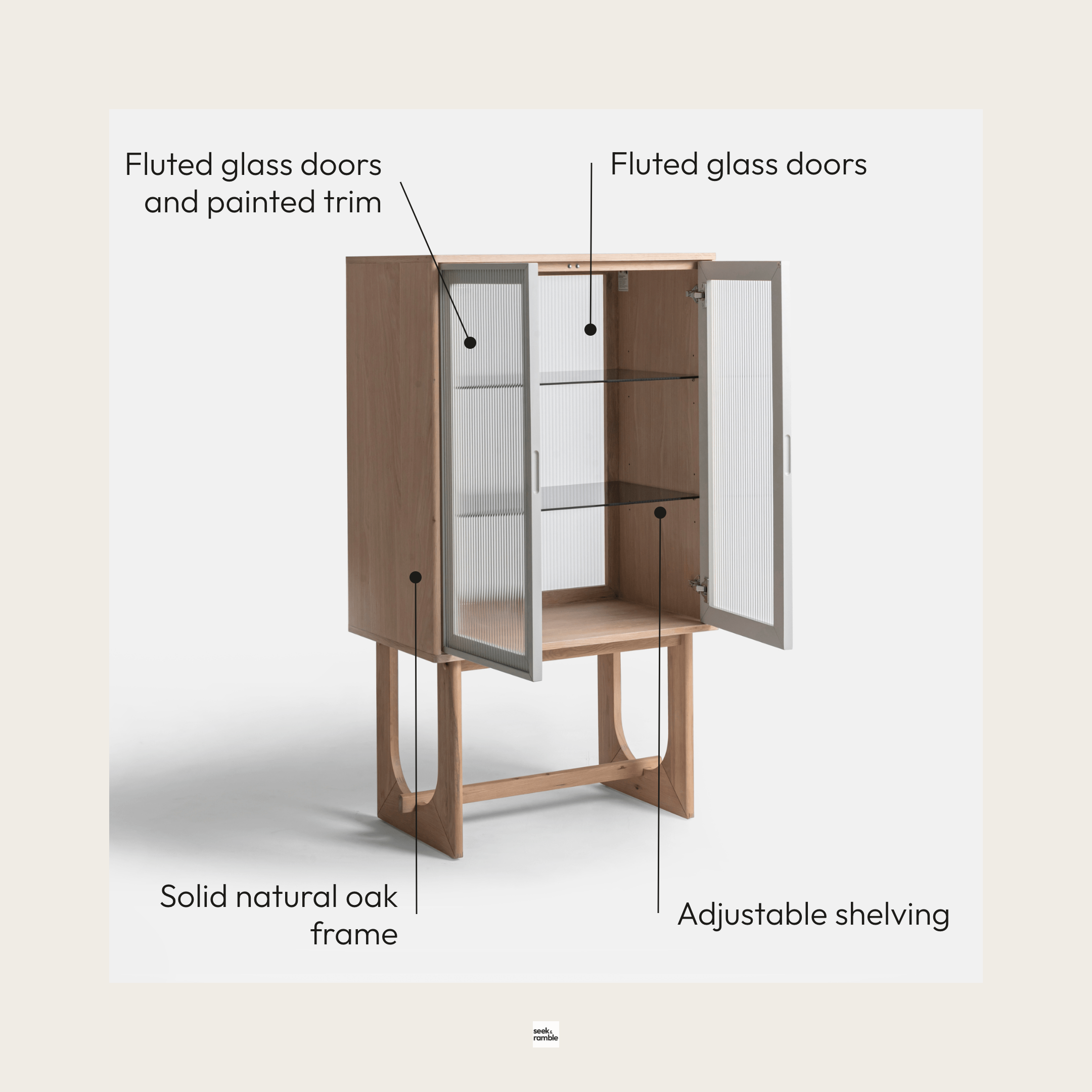 Seek & Ramble Cabinets Oscar Tall Cabinet Natural Oak and Fluted Glass