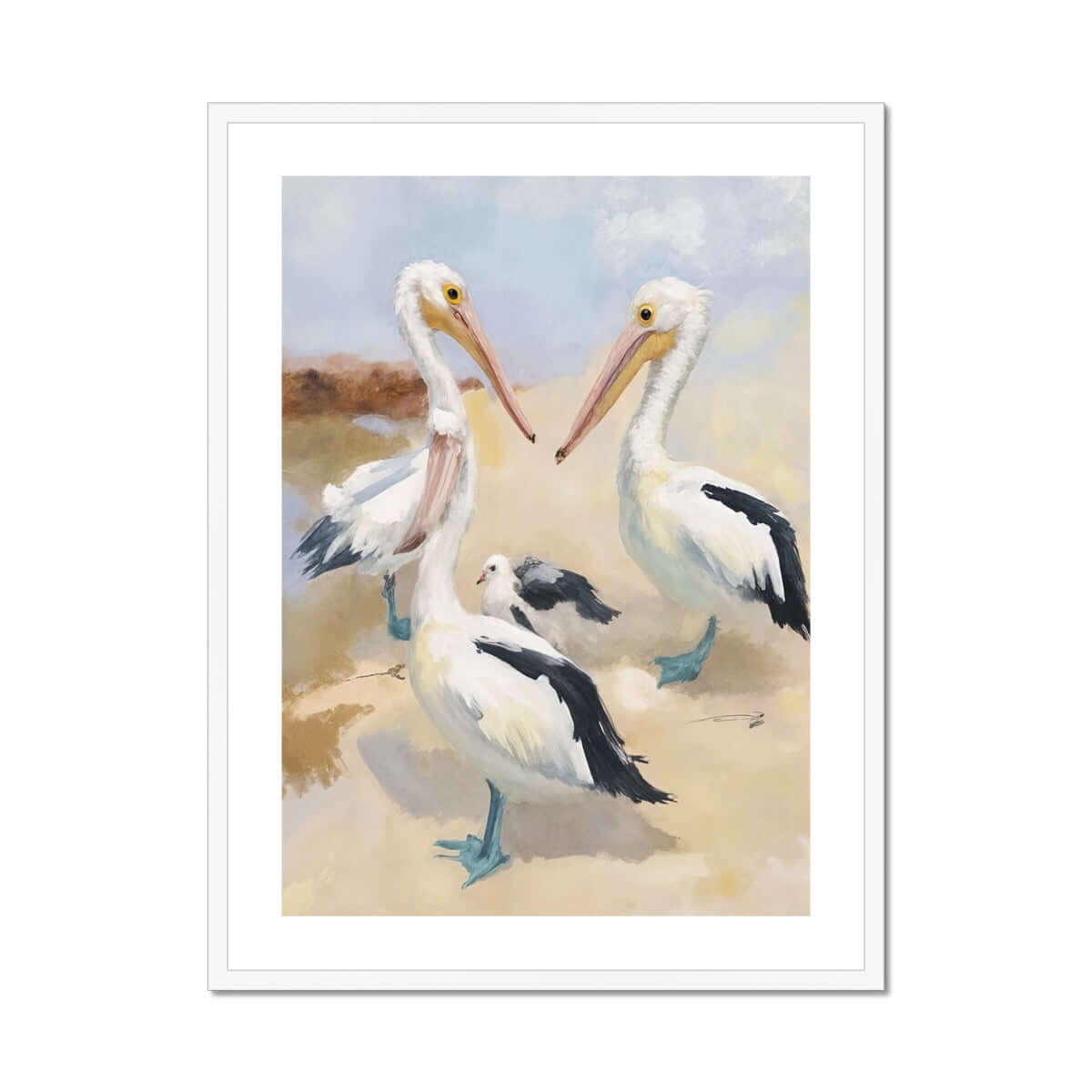 Seek & Ramble Framed Print 24"x32" / White Frame Pelicans By The Shore Framed & Mounted Print