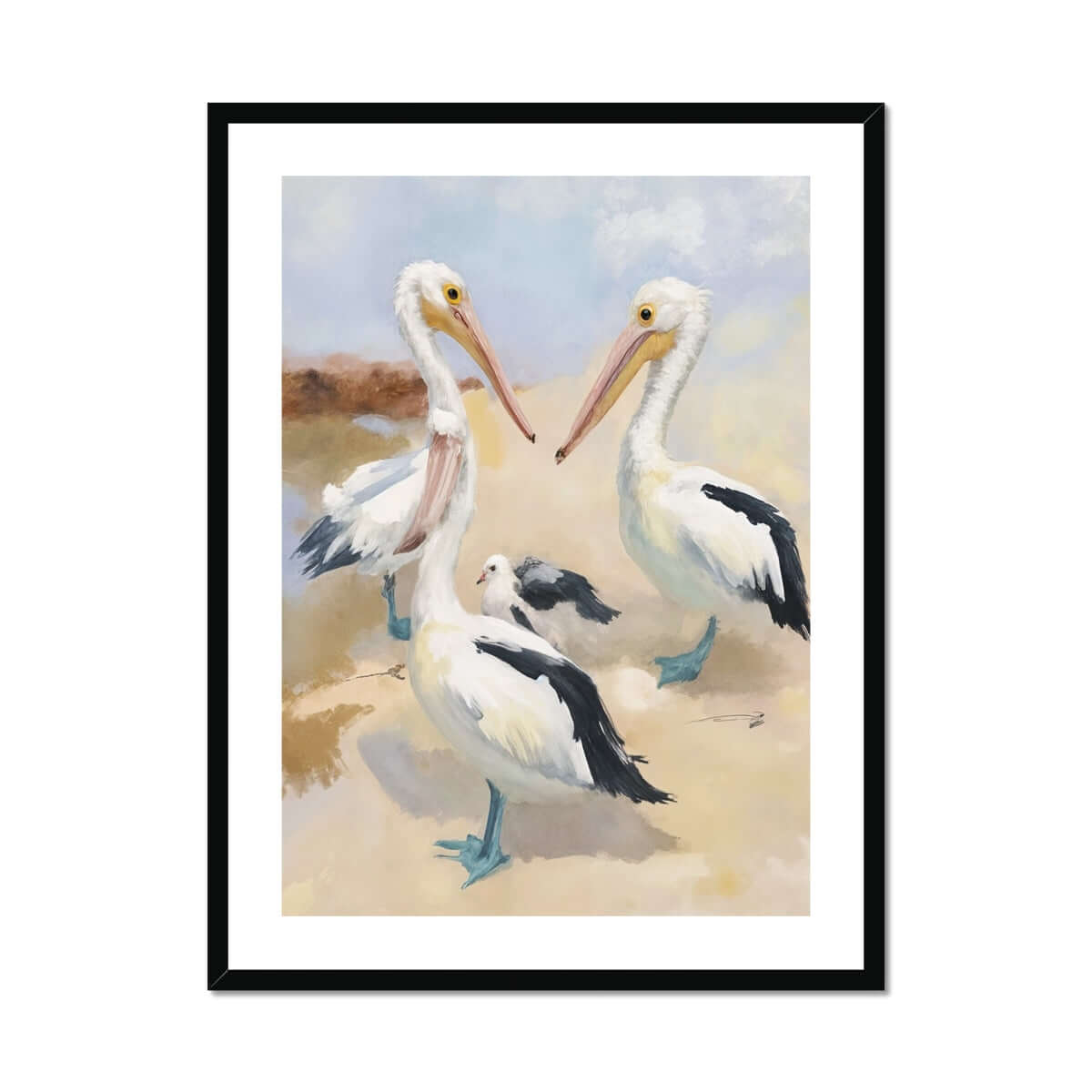 Seek & Ramble Framed Print Pelicans By The Shore Framed & Mounted Print
