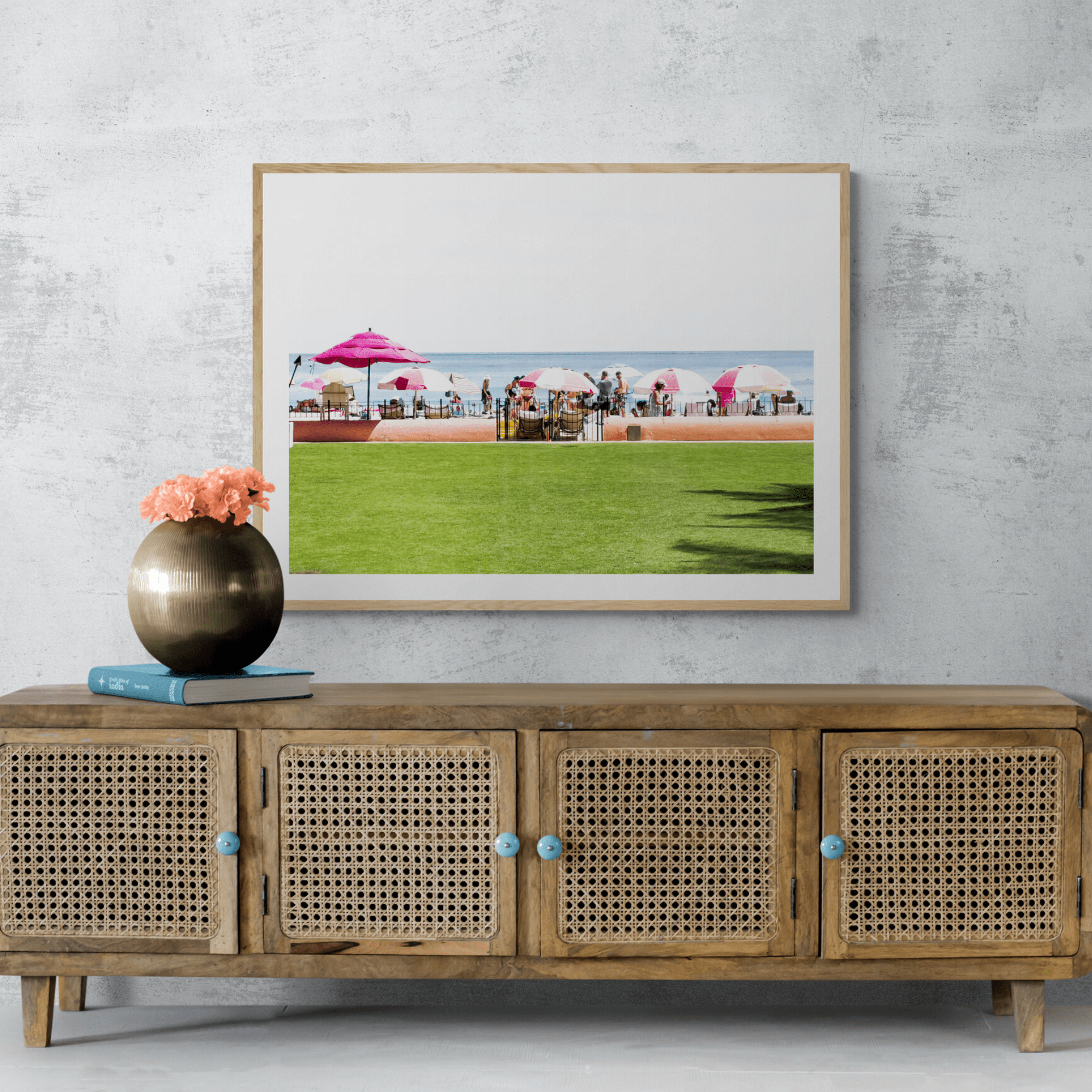 Seek & Ramble Framed Pink Beach Umbrellas Honolulu Print