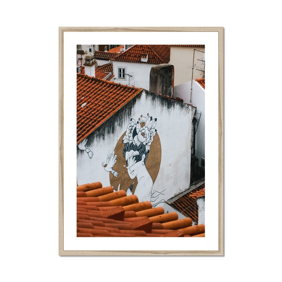 Seek & Ramble Framed Print A1 Portrait / Natural Frame Portugal Lisbon Alfama Art Framed Print