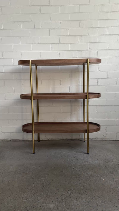 Cleo 3 tier 90x98cm bookcase, walnut and gold