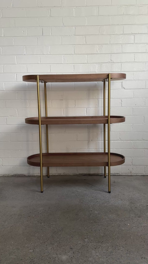 Cleo 3 tier 90x98cm bookcase, walnut and gold