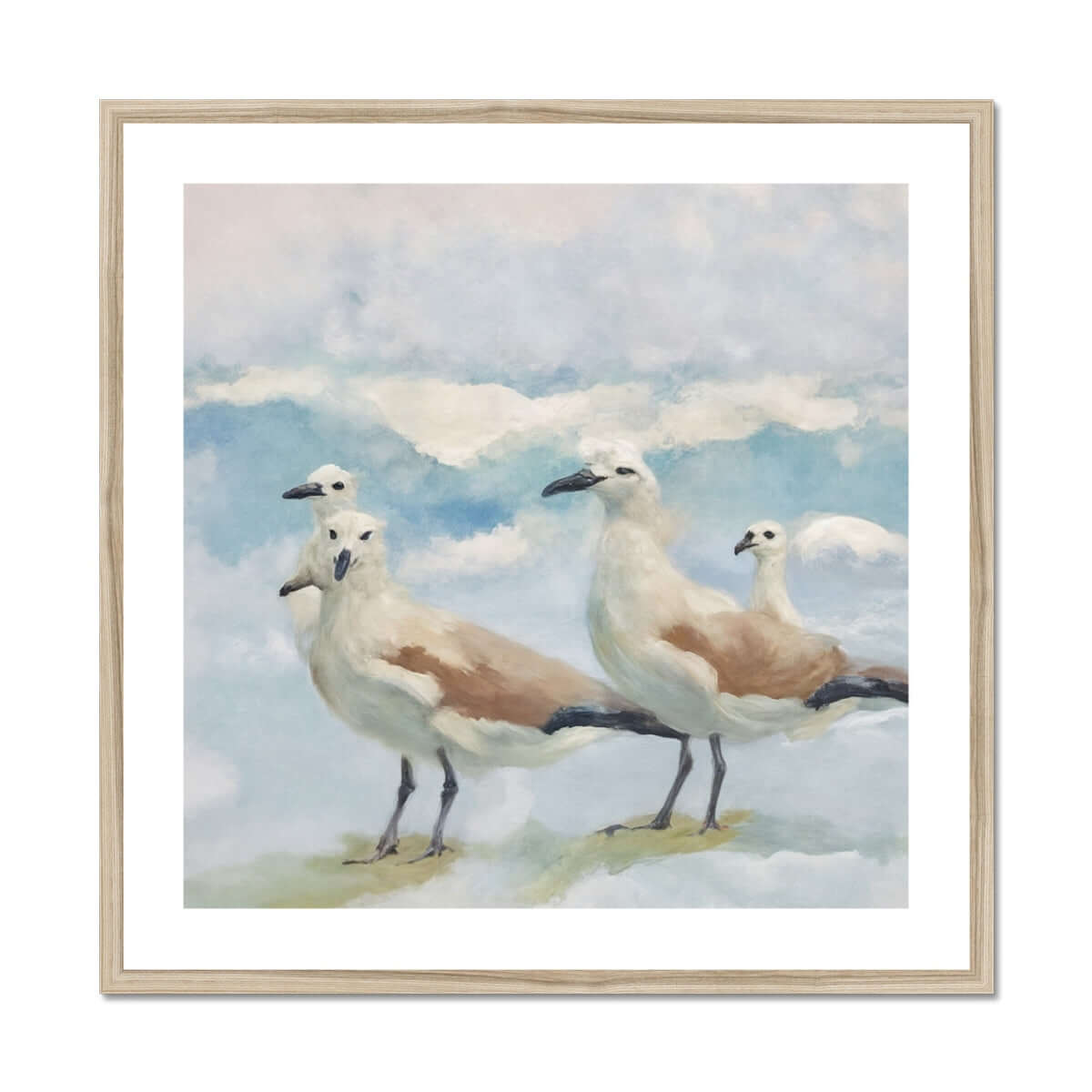 Seek & Ramble Framed 28"x28" / Natural Frame Seagulls On Blue  Framed & Mounted Print