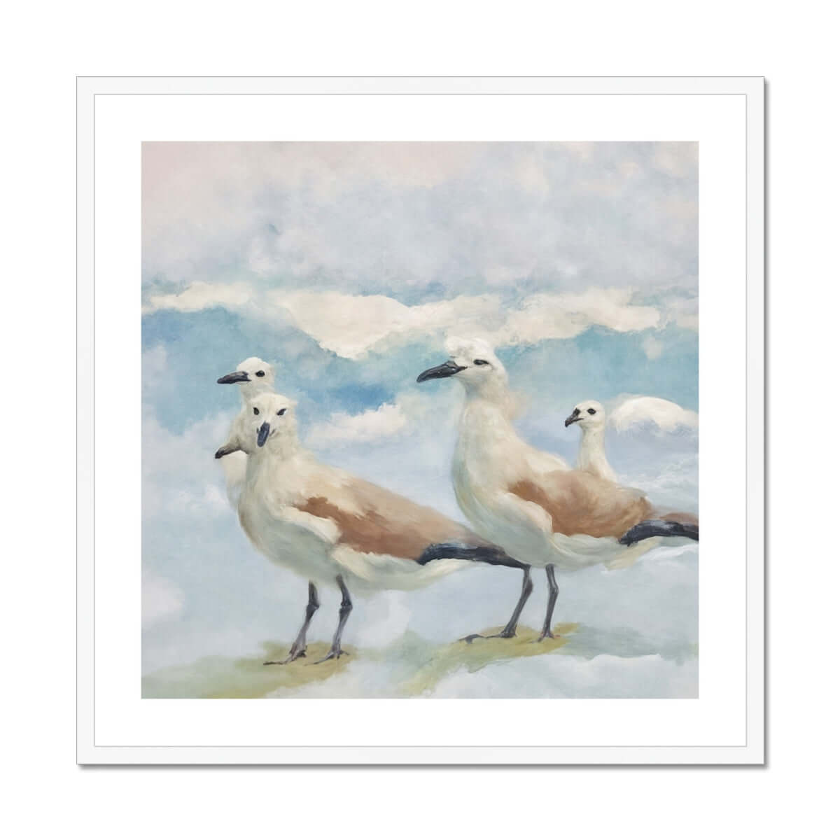 Seek & Ramble Framed 28"x28" / White Frame Seagulls On Blue  Framed & Mounted Print