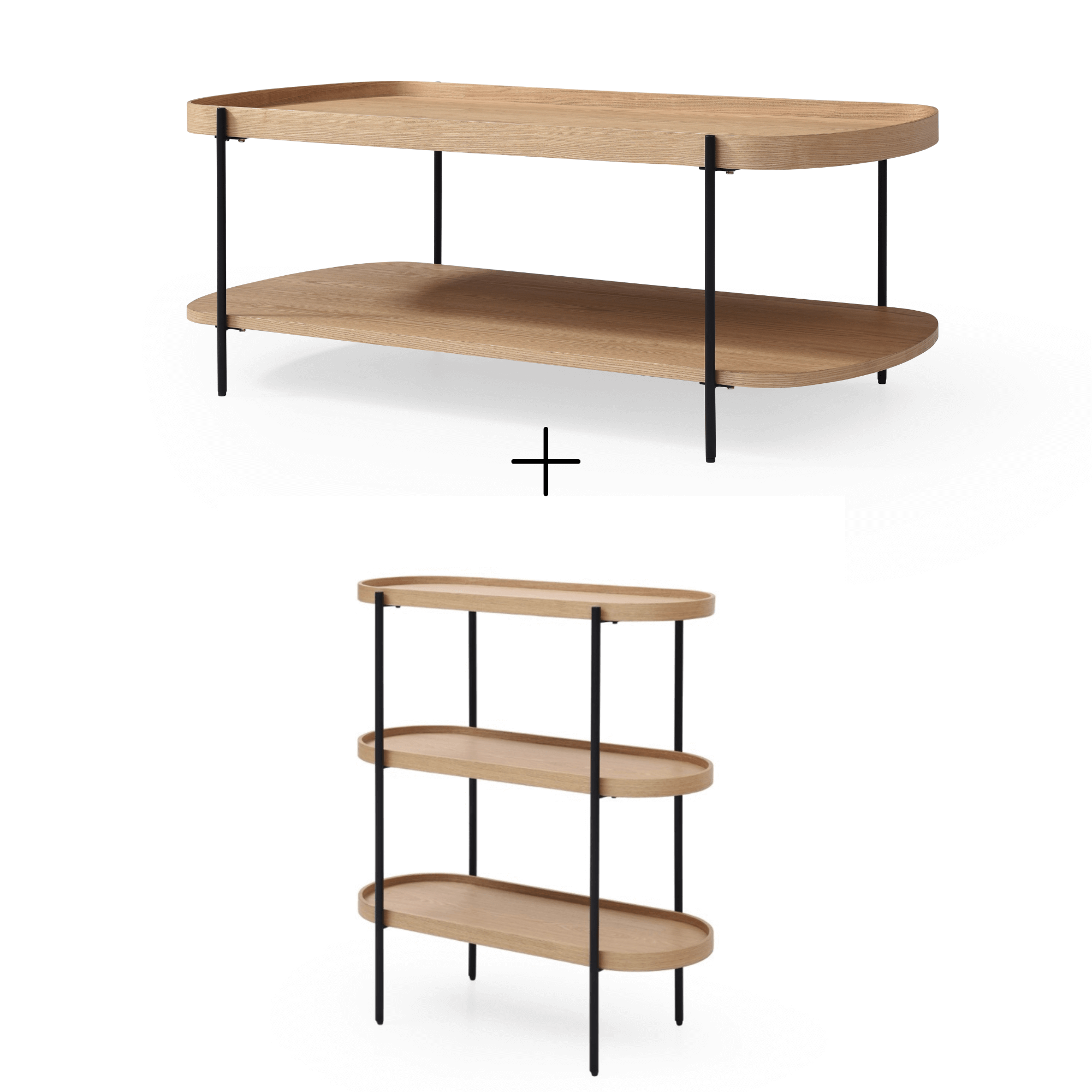 Seek & Ramble Coffee Tables Set of 2 Cleo Natural Ash Coffee Table and 3 Tier Bookcase
