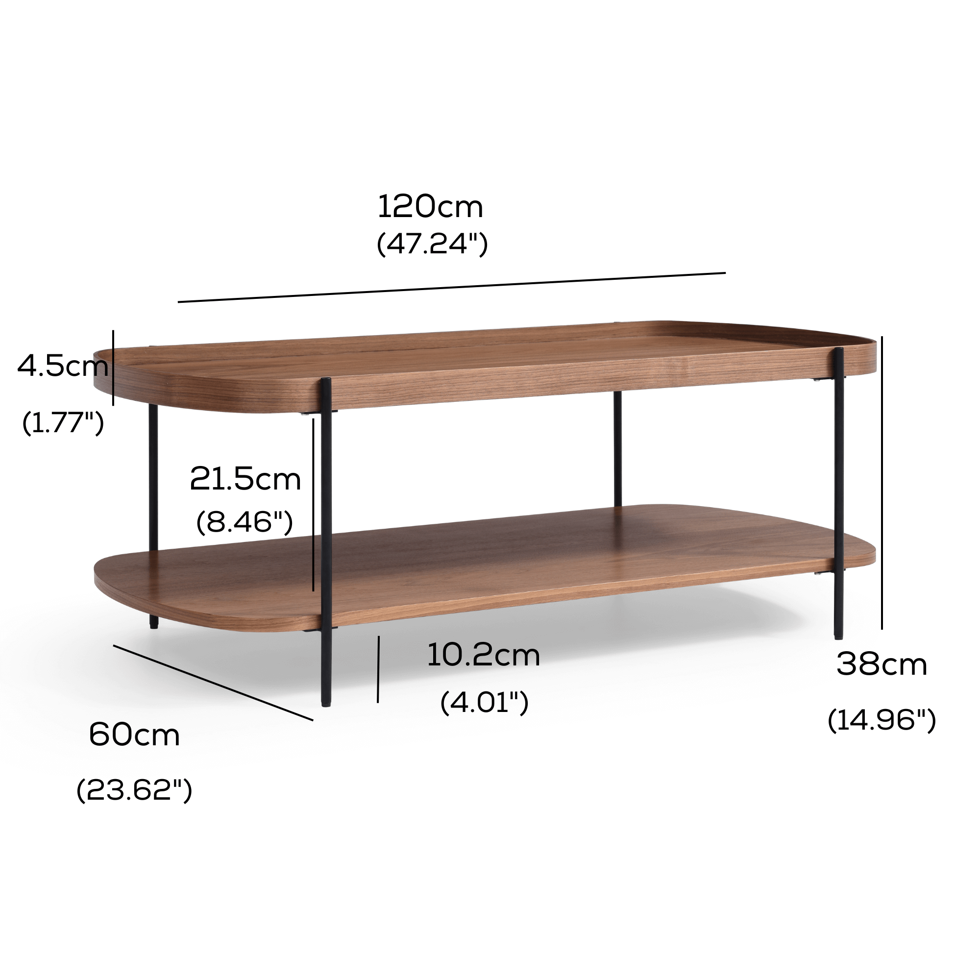Seek & Ramble Coffee Tables Set of 2 Cleo Walnut Coffee Table and 3 Tier Bookcase