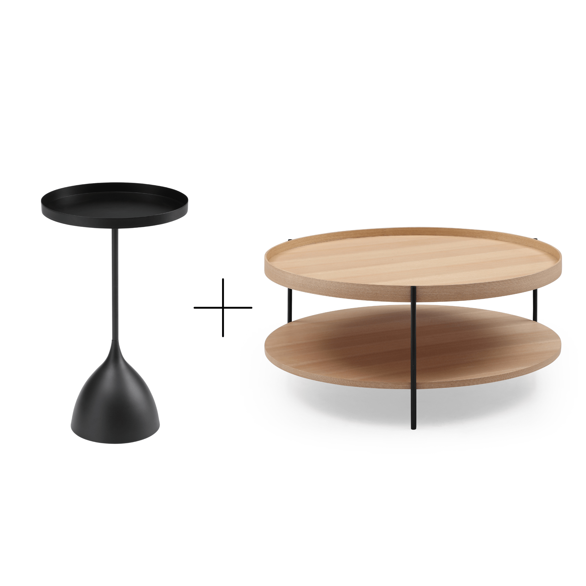 Seek & Ramble Bundles Black Side Table Set of 2 Round Coffee Table Ash & Tray Top Side Table Bundle