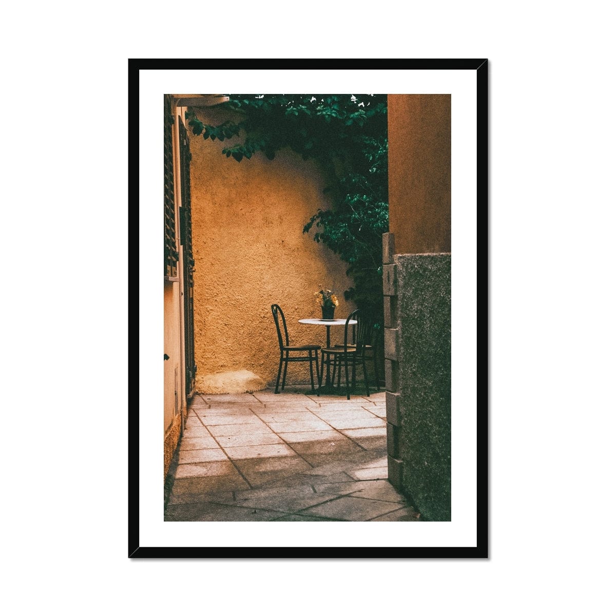 Seek & Ramble Framed Print A1 Portrait / Black Frame Table For Two Italy Framed Print