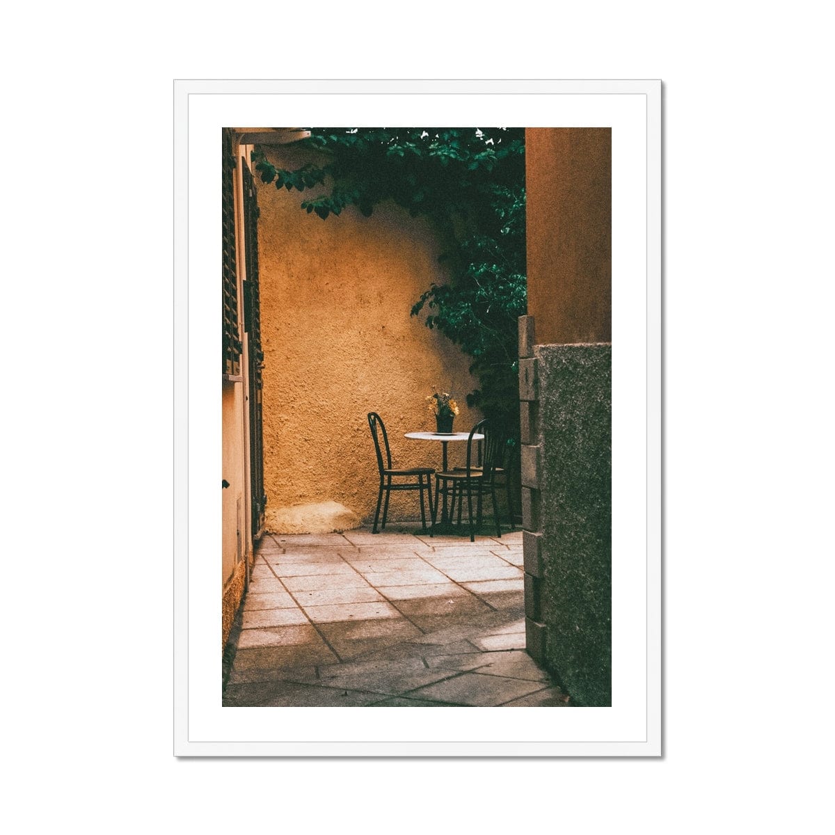 Seek & Ramble Framed Print A1 Portrait / White Frame Table For Two Italy Framed Print