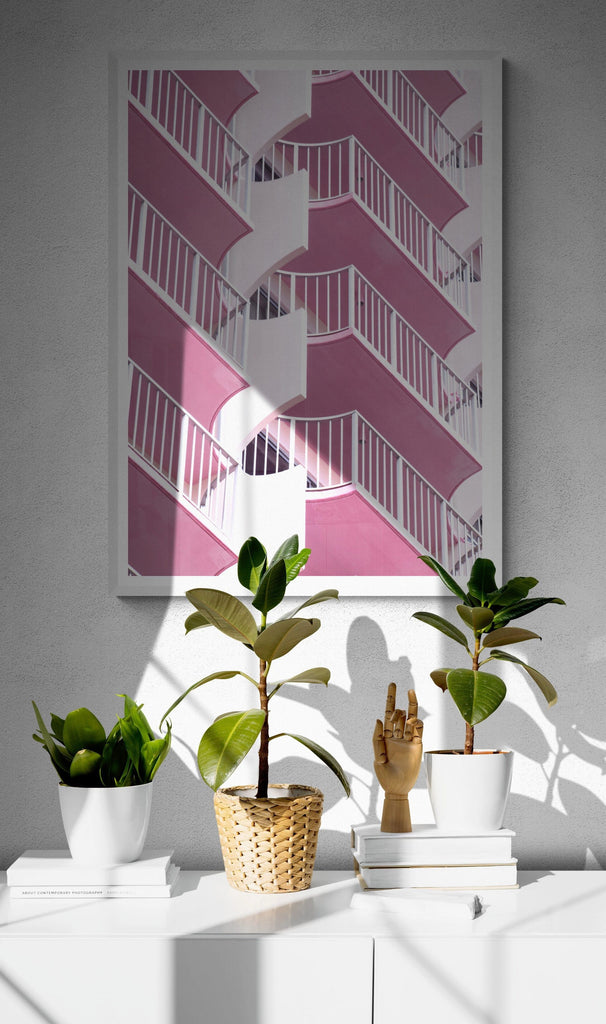 SeekandRamble Framed Waikiki Abstract Architecture Pink Balconies Print