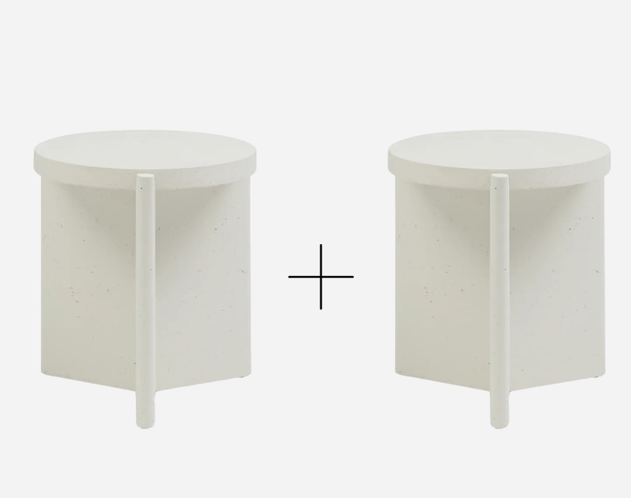 Delos white round side table, 50 cm, matching coffee table set, compact footprint beside armchair, minimal décor, small apartment.