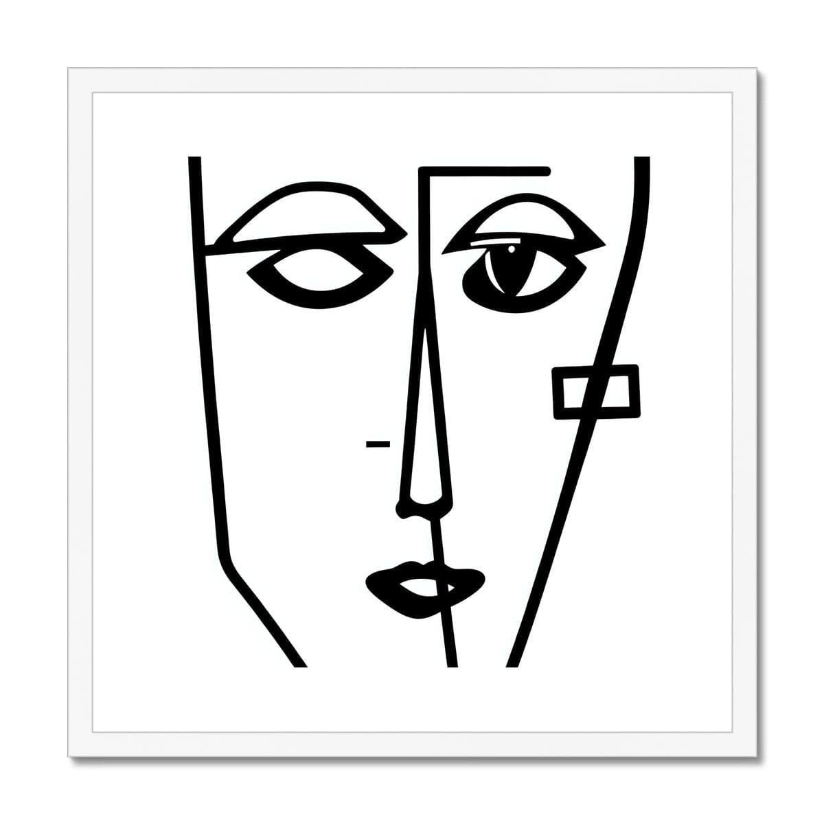 Seek & Ramble Framed 12"x12" / White Frame Ai Picasso Style Line Drawing Face Framed & Mounted Print