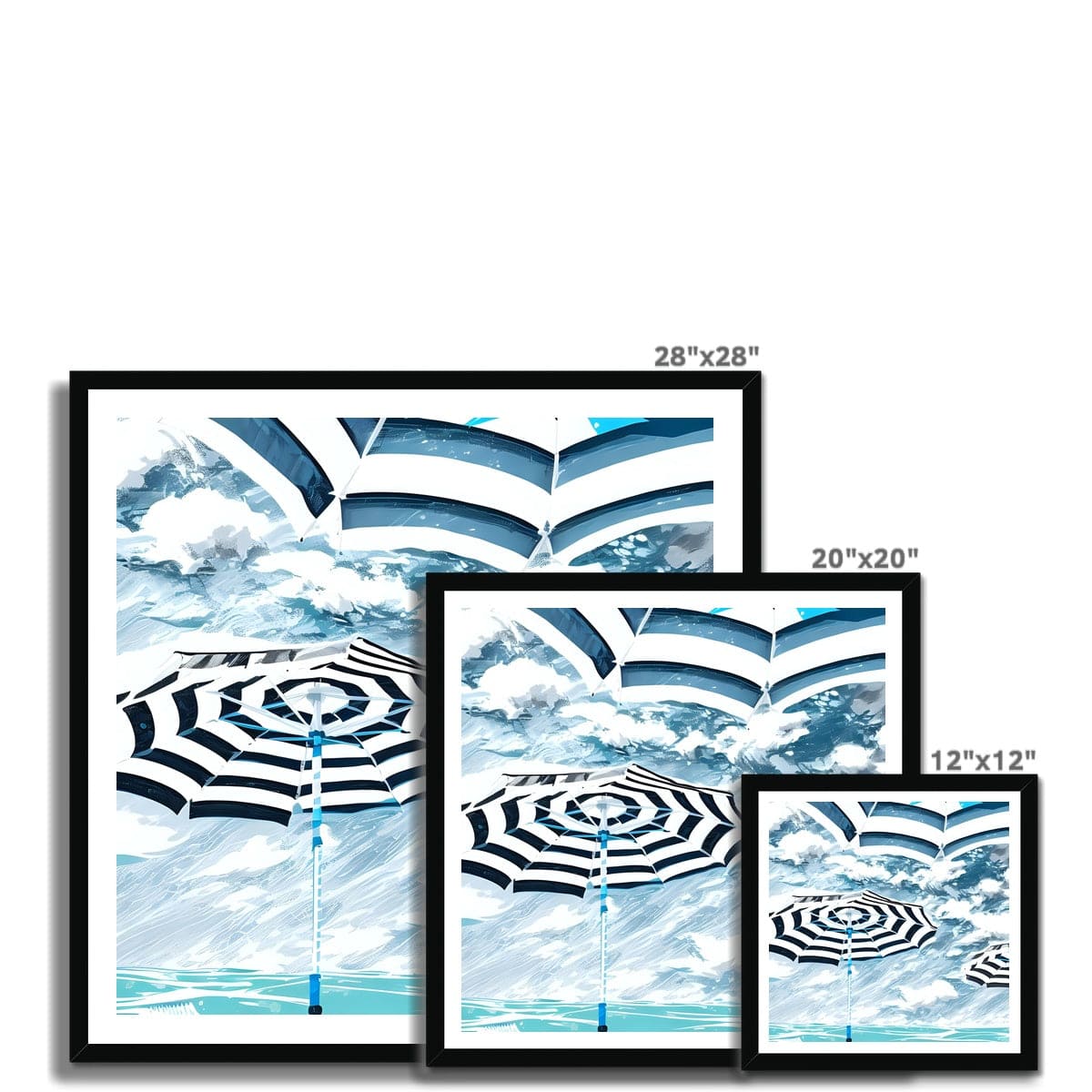 Seek & Ramble Framed Blue Striped Beach Umbrellas Framed Print