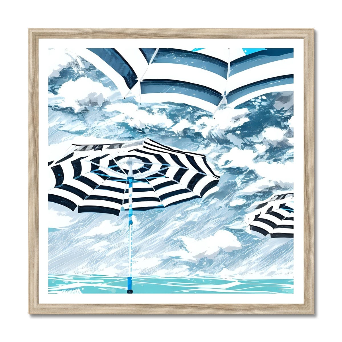 Seek & Ramble Framed 12"x12" / Natural Frame Blue Striped Beach Umbrellas Framed Print