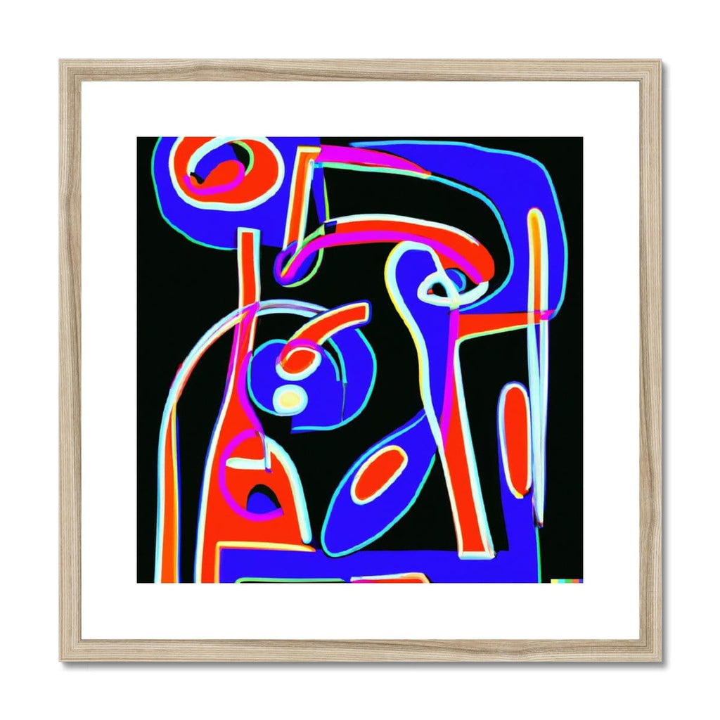 Seek & Ramble Framed 12"x12" / Natural Frame Ai Picasso Style Neon Dreams Framed & Mounted Print