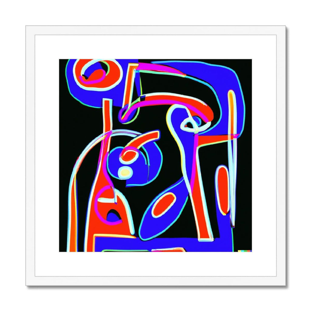 Seek & Ramble Framed 12"x12" / White Frame Ai Picasso Style Neon Dreams Framed & Mounted Print