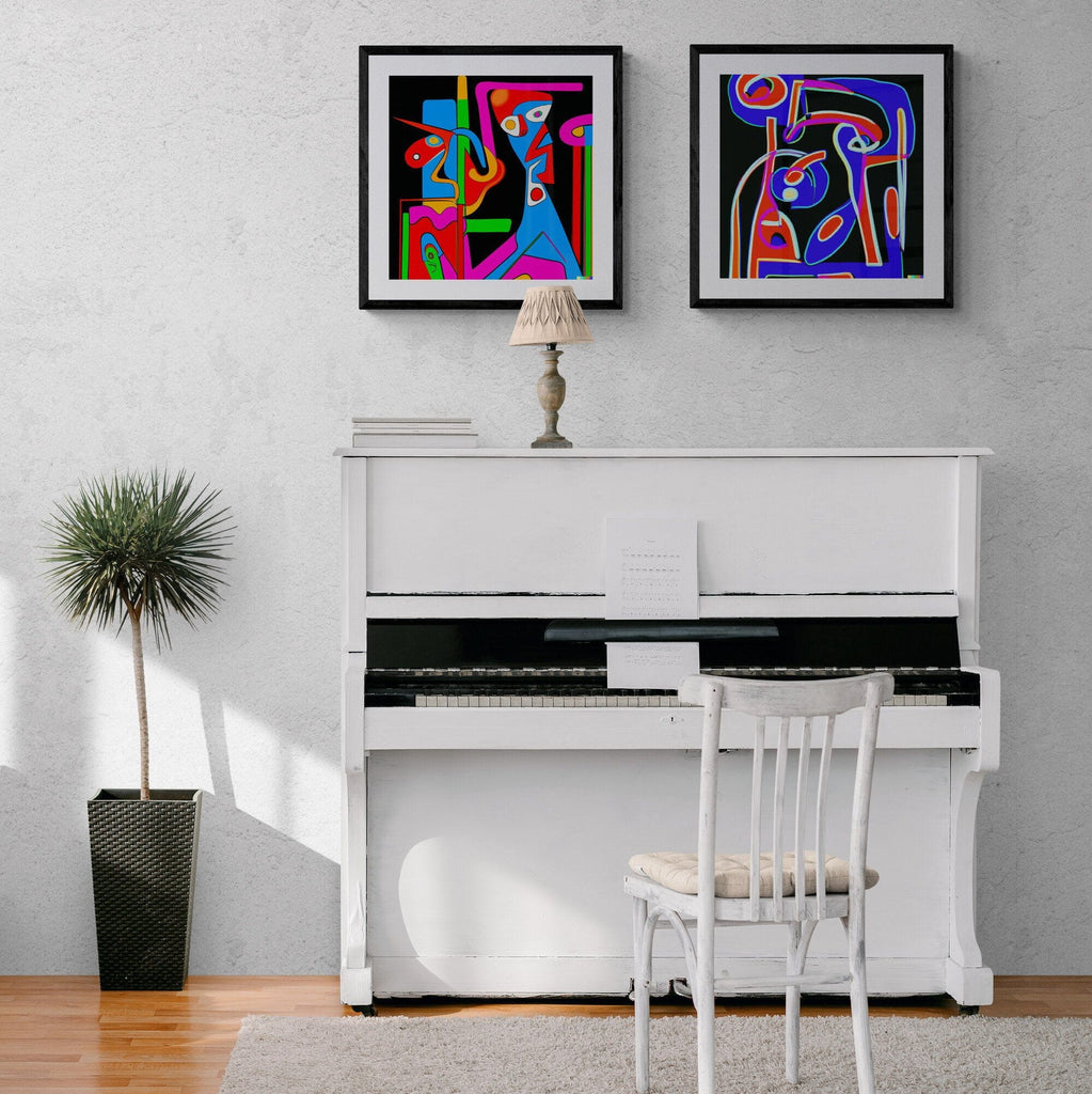 SeekandRamble Framed Ai Picasso Style Neon Dreams Framed & Mounted Print