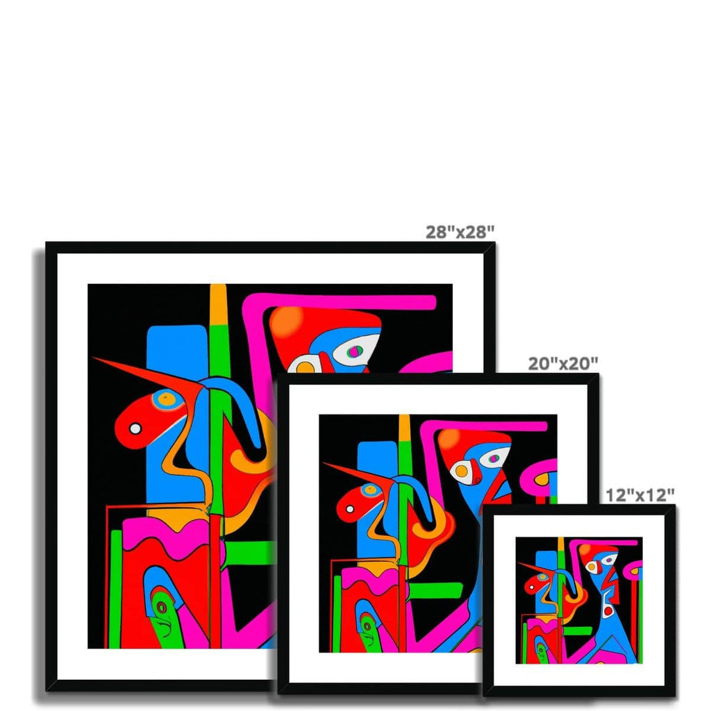 SeekandRamble Fine art Ai Picasso Style Retro Neon Abstract Framed & Mounted Print
