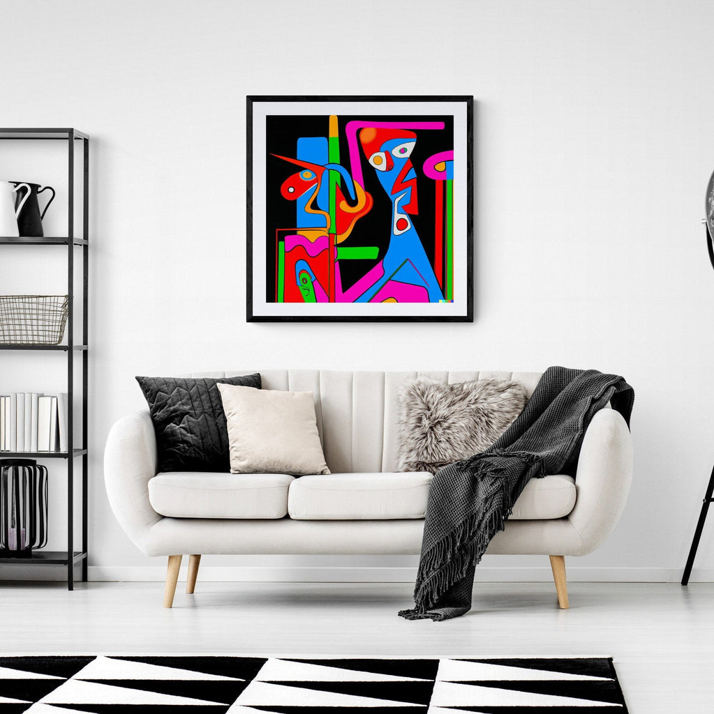 SeekandRamble Framed Ai Picasso Style Retro Neon Abstract Framed & Mounted Print