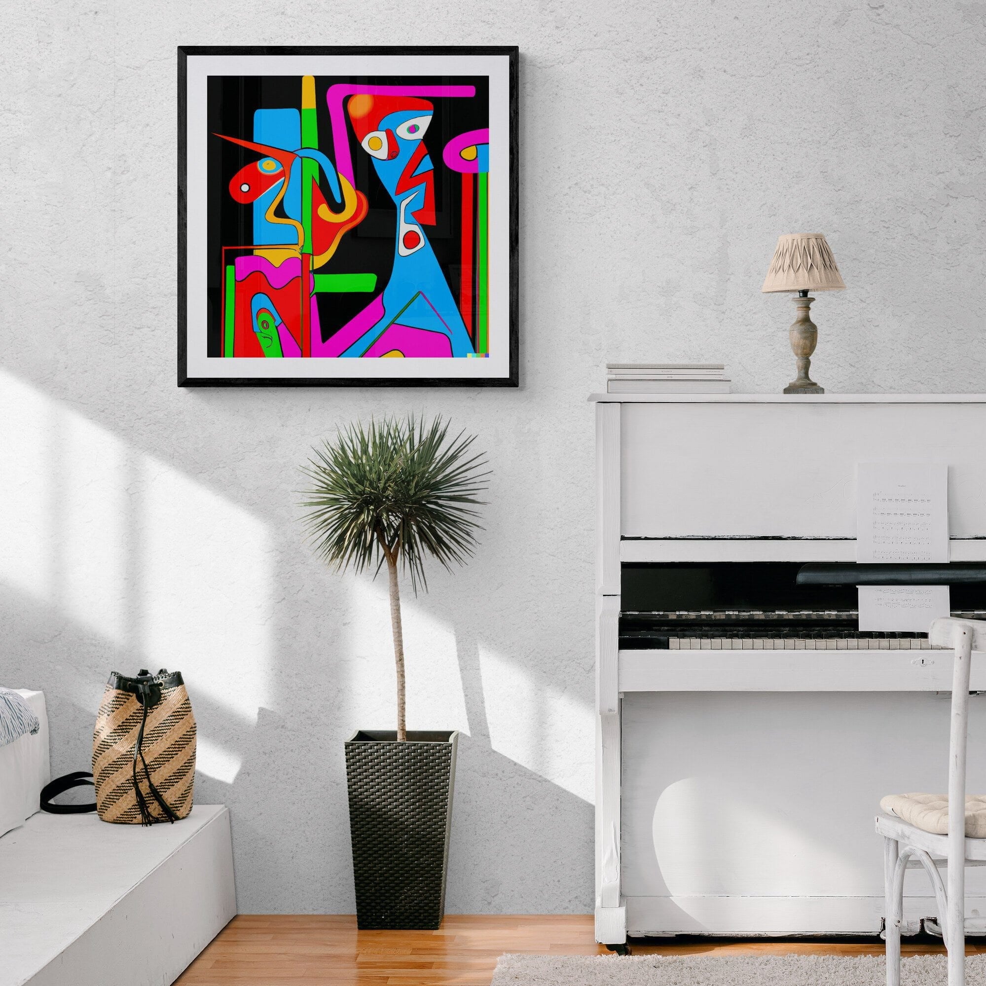 Seek & Ramble Framed Ai Picasso Style Retro Neon Abstract Framed & Mounted Print