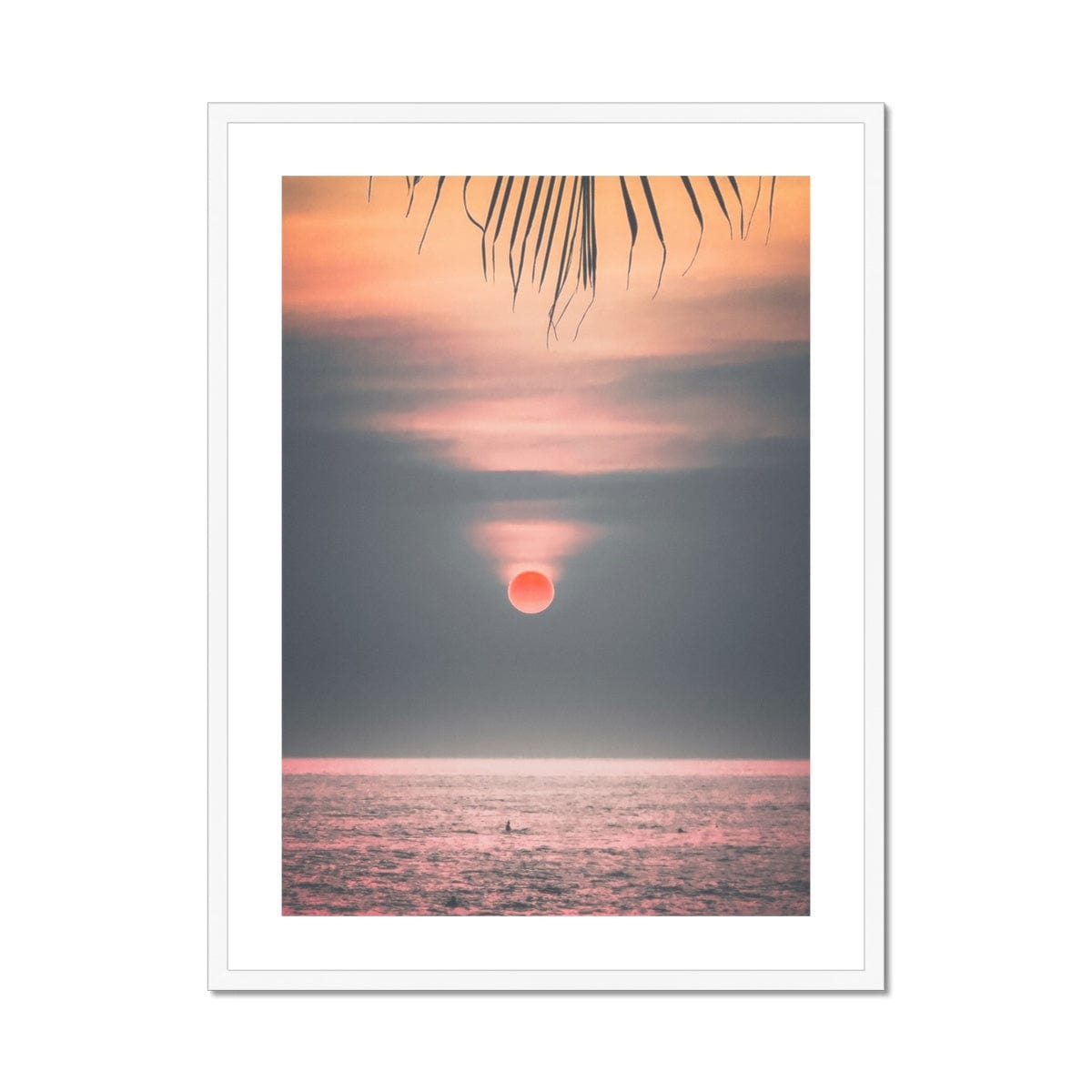 Seek & Ramble Framed A2 Portrait / White Frame Sunset Beach  Framed & Mounted Print