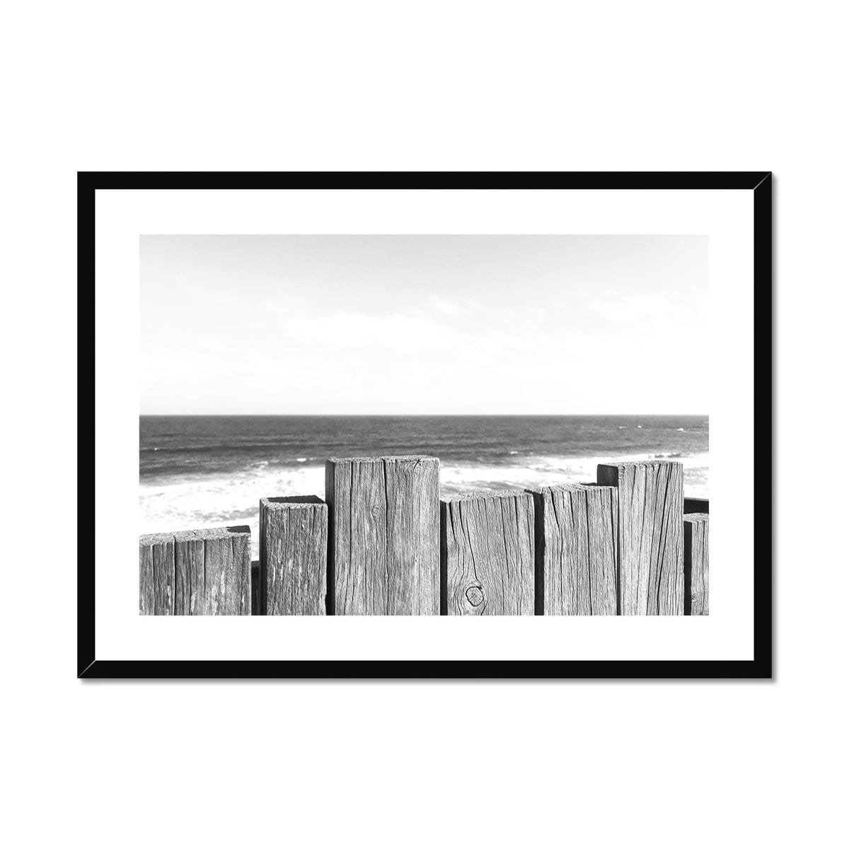 Adam Davies Framed 28"x20" / Black Frame Black & White Beach Fence Framed & Mounted Print