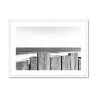 Adam Davies Framed 28"x20" / White Frame Black & White Beach Fence Framed & Mounted Print
